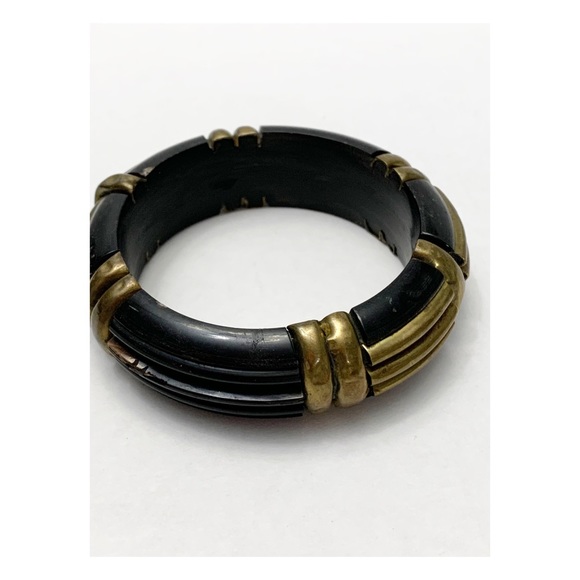 Vintage boho brass and acrylic? Unique Ribbed bangle bracelet SMALL - Picture 13 of 14